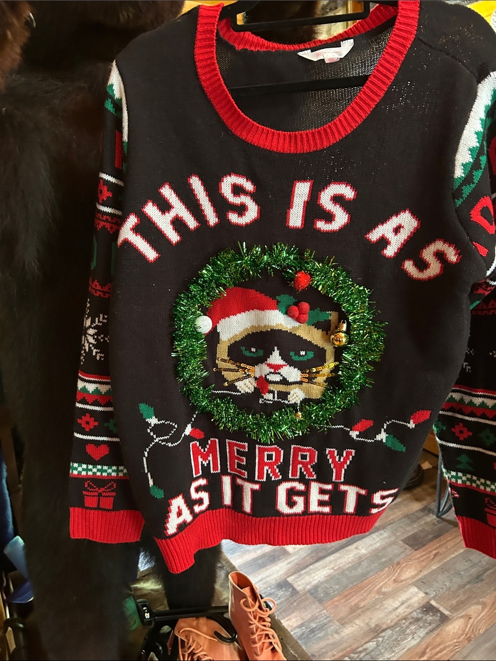 Men's Black Merry As It Gets Crewneck Holiday Sweater